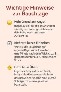 Das ist eine Übersicht zur Bauchlage beim Baby mit den wichtigsten Empfehlungen.